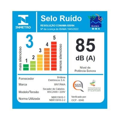 Secador De Cabelos Britânia BSC2000 6 Combinações 2000W 220V