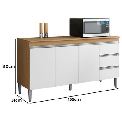 Balcão De Cozinha Ambiente Andréia Com Tampo 160cm Amêndoa Branco - Ajl