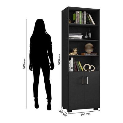 Livreiro Office Com Portas Pequenas Preto Trama - Móveis Leão