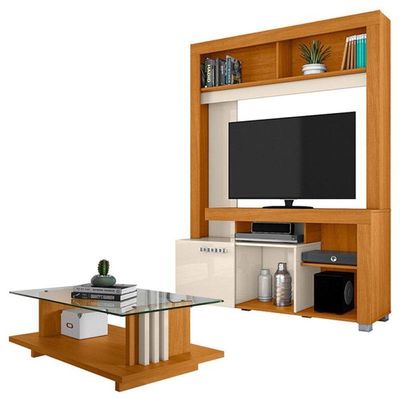 Estante Home Theater Flávia Com Mesa De Centro Frizz Cinamomo Off White - Madetec