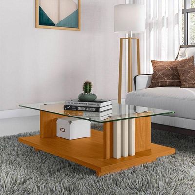 Estante Home Theater Flávia Com Mesa De Centro Frizz Cinamomo Off White - Madetec