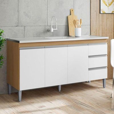Balcão De Pia Andréia 150cm Amêndoa Branco - Ajl