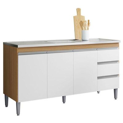 Balcão De Pia Andréia 150cm Amêndoa Branco - Ajl