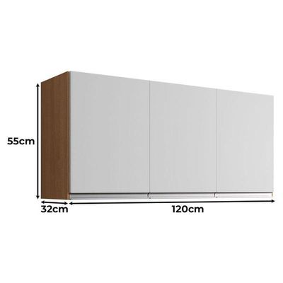 Balcão De Pia 100cm E Armário Aéreo Andréia 3 Portas Amêndoa Branco - Ajl