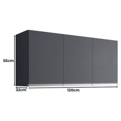 Balcão De Pia Tatiane 100cm E Armário Aéreo Andréia 3 Portas Cinza Fosco - Ajl
