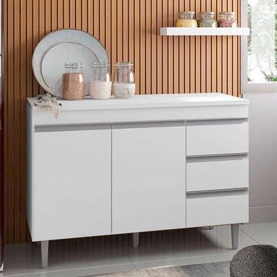 Balcão De Cozinha Andréia Com Tampo 120 Cm Branco – Ajl