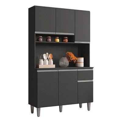 Balcão De Pia Tatiane 120 Cm E Armário Cozinha Kit Márcia Ambiente Cinza Fosco - Ajl