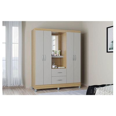 Guarda Roupa Solteiro Cordoba 4 Portas Damasco Off White – Poquema