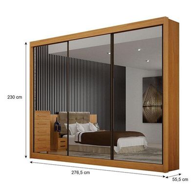 Guarda Roupa Casal 3 Portas 3 Espelhos São Paulo Gold Cinamomo – Leifer Móveis
