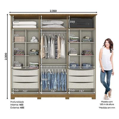 Guarda Roupa Casal Ambiente Andréas 6 Portas Nature Off White - Henn