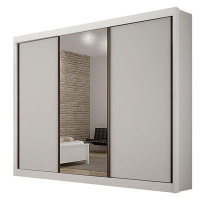 Guarda Roupa Casal 3 Portas Com Espelho São Paulo Gold Branco – Leifer Móveis