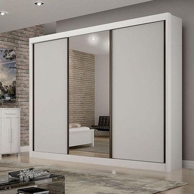 Guarda Roupa Casal 3 Portas Com Espelho São Paulo Gold Branco – Leifer Móveis