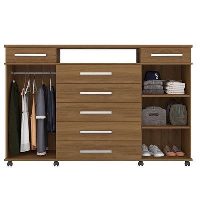 Cômoda London E Guarda Roupa Casal Munique Amêndola Touch Com Espelho - Demóbile