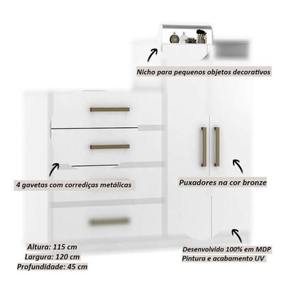 Cômoda Sapateira áurea Branco Brilho – Demóbile