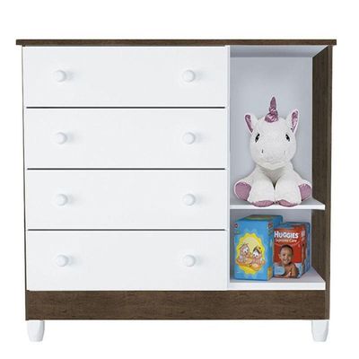 Cômoda E Guarda Roupa Infantil Ariel 3 Portas Branco Acetinado Amadeirado - Carolina