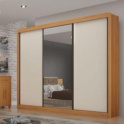 Guarda Roupa Casal 3 Portas Com Espelho São Paulo Gold Cinamomo Off White – Leifer Móveis