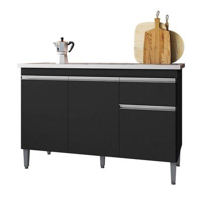 Balcão De Pia Tatiane 120 Cm E Armário Cozinha Kit Alice Preto Fosco - Ajl