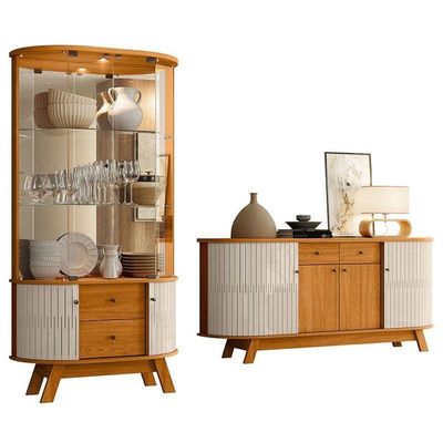Aparador Para Sala Buffet Ambiente Mônaco E Cristaleira Moss Cinamomo Off White – Madetec