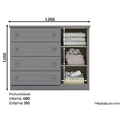 Cômoda E Guarda Roupa Casal 6 Portas Mississipi Cinza – Henn