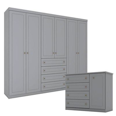 Cômoda E Guarda Roupa Casal 6 Portas Mississipi Cinza – Henn