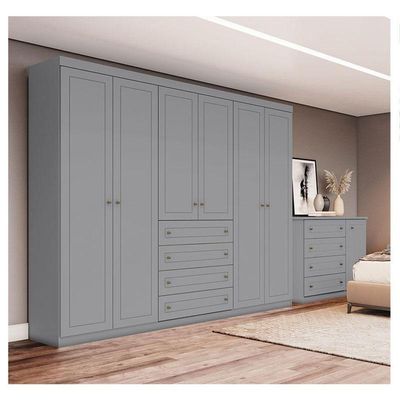 Cômoda E Guarda Roupa Casal 6 Portas Mississipi Cinza – Henn