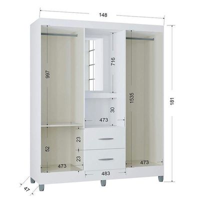 Guarda Roupa Solteiro Cordoba 4 Portas Branco Brilho - Poquema