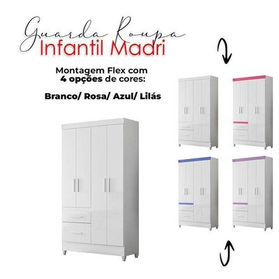 Guarda Roupa Infantil Ambiente Madri 4 Portas Branco Flex - Moval