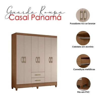 Guarda Roupa Casal Ambiente Panamá 6 Portas Carvalho Fendi - Moval