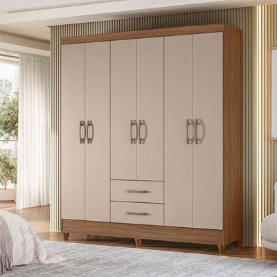 Guarda Roupa Casal Ambiente Panamá 6 Portas Carvalho Fendi - Moval
