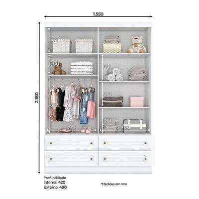 Guarda Roupa Infantil Nova York 4 Portas Branco Hp – Henn