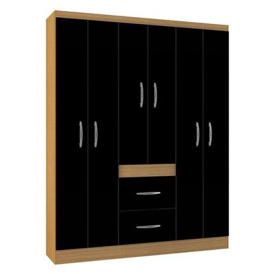 Guarda Roupa Casal Ambiente Milão 6 Portas Damasco Preto – Poquema