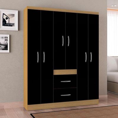Guarda Roupa Casal Ambiente Milão 6 Portas Damasco Preto – Poquema