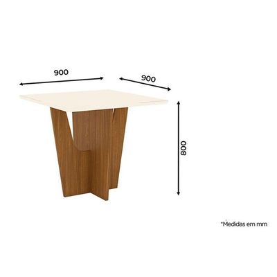 Mesa De Jantar Vértice 90 Cm Tampo Reto Com Vidro Nature Off White – Henn