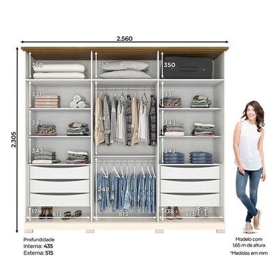 Guarda Roupa Casal Napoli 6 Portas Off White Nature - Henn
