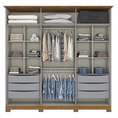 Guarda Roupa Casal Andréas 6 Portas Cinza Nature - Henn