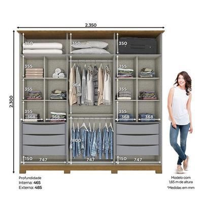 Guarda Roupa Casal Andréas 6 Portas Cinza Nature - Henn