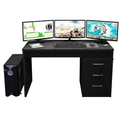 Mesa Para Computador Gamer Drx 5000 E Livreiro Office Preto Trama - Móveis Leão