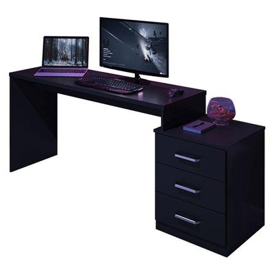 Mesa Para Computador Gamer Drx 5000 E Livreiro Office Preto Trama - Móveis Leão