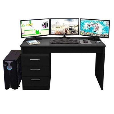 Mesa Para Computador Gamer Drx 5000 E Livreiro Office Preto Trama - Móveis Leão