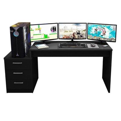 Mesa Para Computador Gamer Drx 5000 E Livreiro Office Preto Trama - Móveis Leão