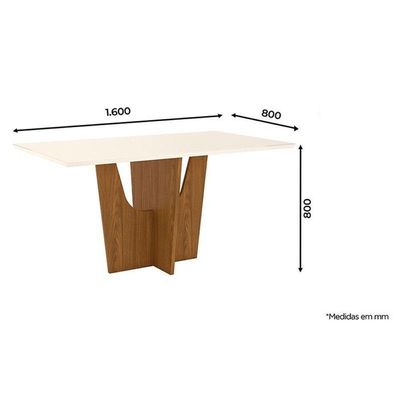 Mesa De Jantar Danielly 160 Cm Tampo Reto Com Vidro Nature Off White – Henn