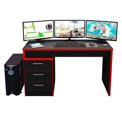 Mesa Para Computador Gamer Ambiente Drx 5000 Preto Trama Vermelho - Móveis Leão