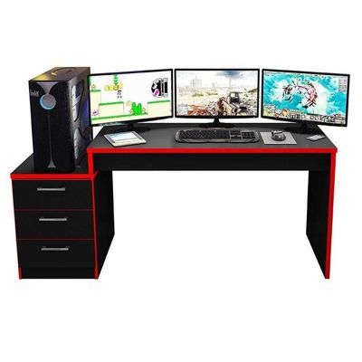 Mesa Para Computador Gamer Ambiente Drx 5000 Preto Trama Vermelho - Móveis Leão