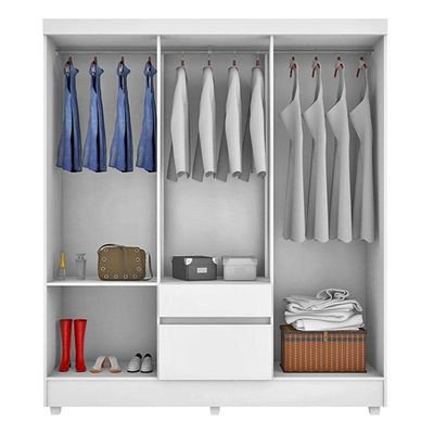 Cômoda Montevidéu E Guarda Roupa Casal Flash 2 Branco Flex - Demóbile