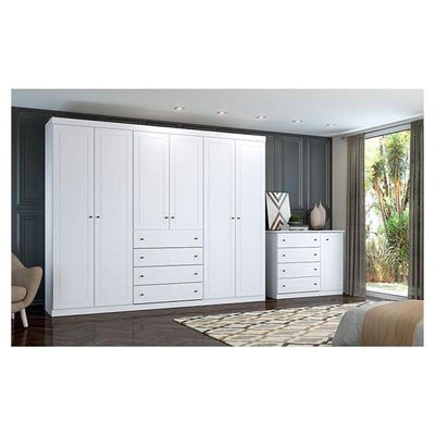 Cômoda E Guarda Roupa Casal 6 Portas Americano Branco Hp – Henn