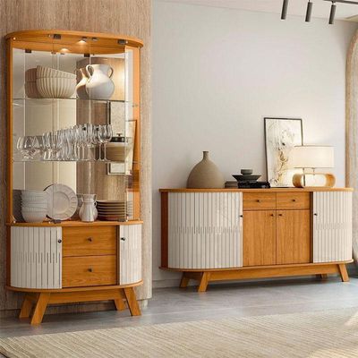 Aparador Para Sala Buffet Mônaco E Cristaleira Moss Cinamomo Off White – Madetec