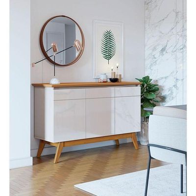Aparador Para Sala Buffet Classic 3 Portas Off White Nature - Imcal