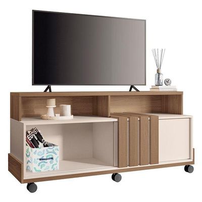 Rack Bancada Para Sala Graci 1.36 Castanho Off White – Hb Móveis