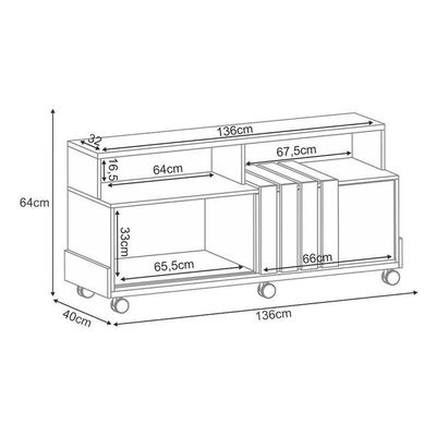 Rack Bancada Para Sala Graci 1.36 Castanho Off White – Hb Móveis