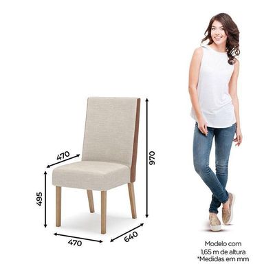 Cadeira Para Mesa De Jantar Ambiente Anne Kit 2 Peças Nature Courano Linho - Henn